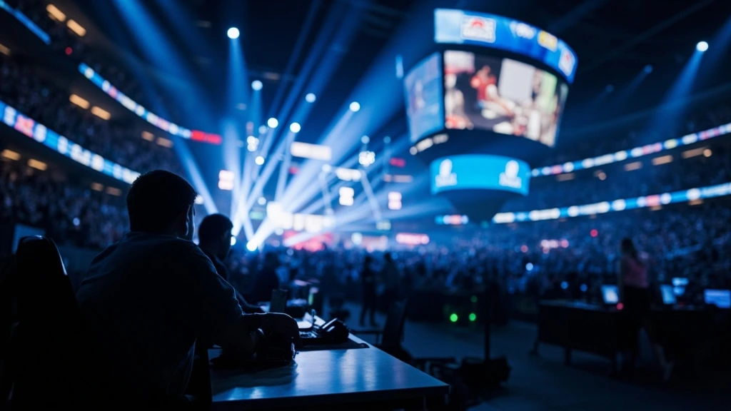 The ESL Pro League main stage in Cologne, viewed from the press pit during a grand finals match.